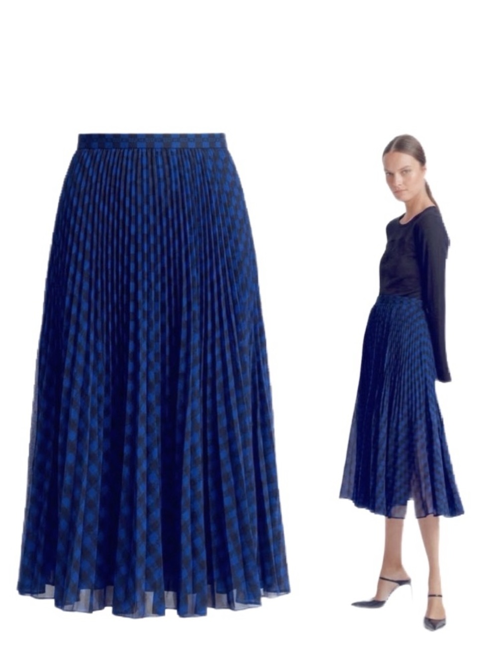 Club Monaco Yowshee Pleated Dark Blue Midi Skirt Size 2 NWT